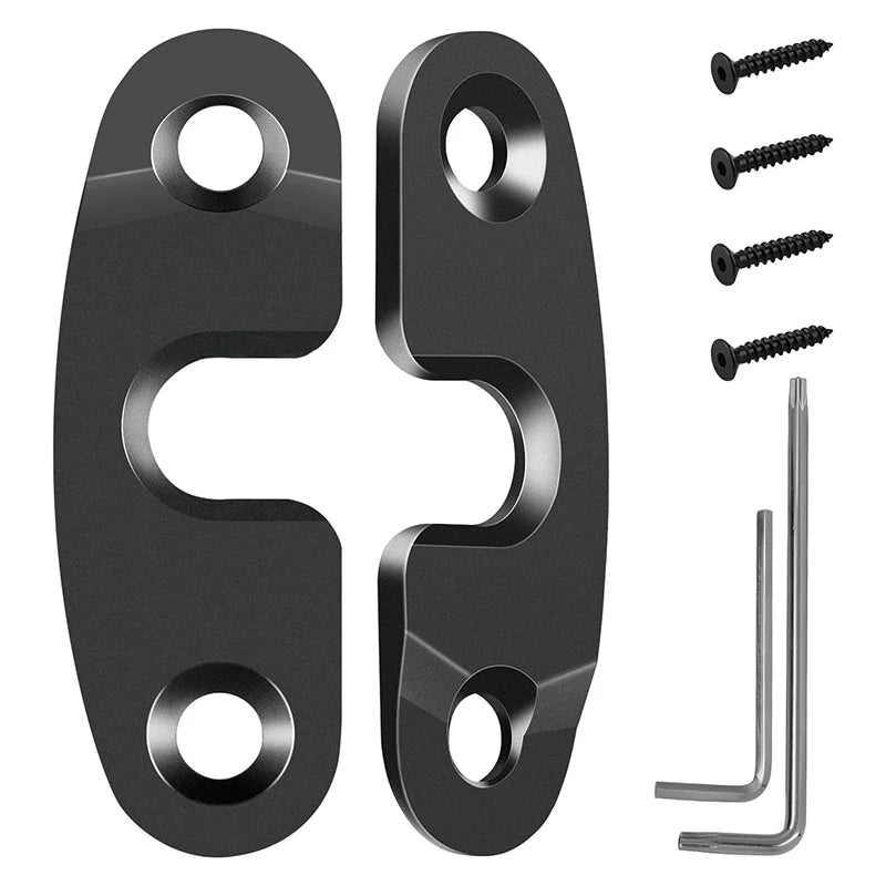 A set of heavy duty aluminum sun visor repair kit components including brackets and mounting hardware.