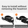 Two steps for installation showing how to turn on the tail switch and unlock the clasp of a car seat back organizer hook.