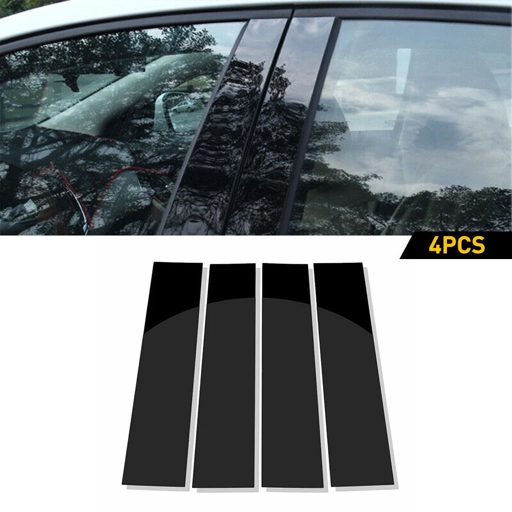 Four glossy piano black window door pillar trim pieces for a Ford F-150 vehicle.