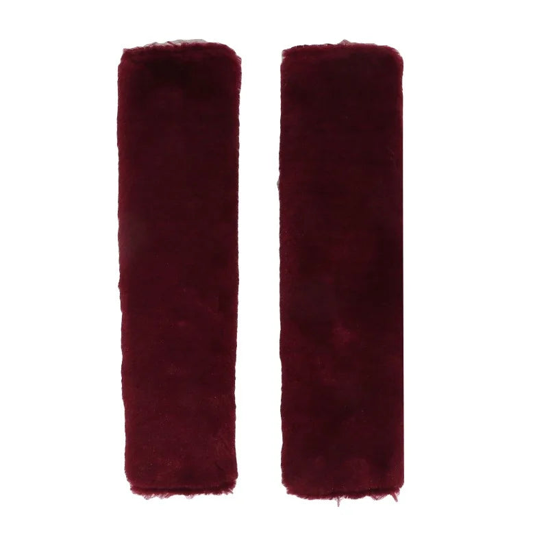 Pair of deep burgundy velvet luxury car seatbelt shoulder pads