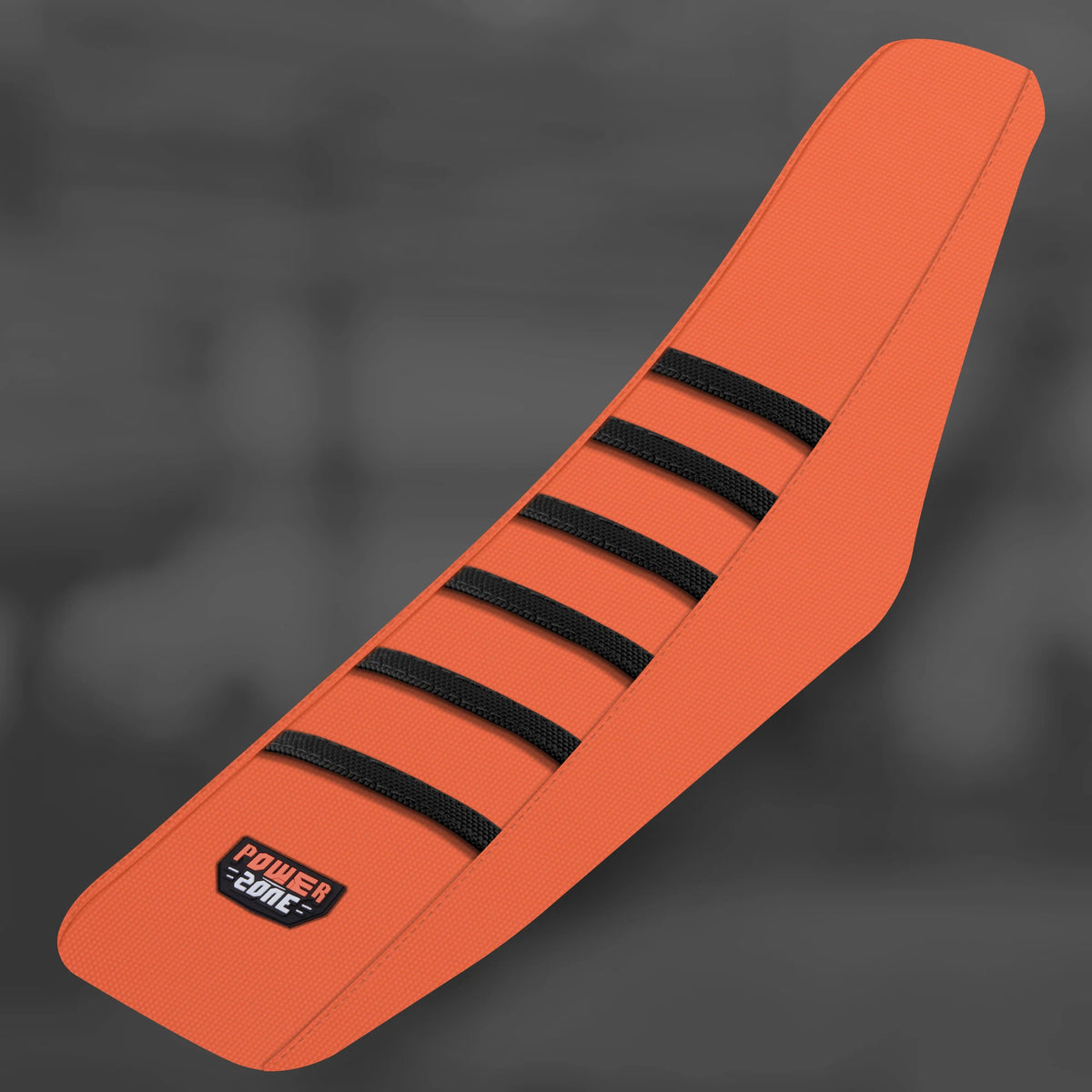 An orange universal motorcycle seat cover with black straps, shown in a profile view.