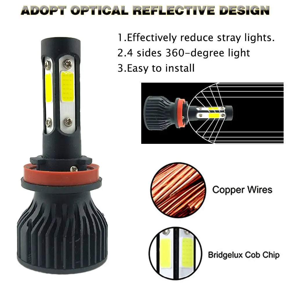 A pair of Super Bright LED headlight bulbs with cooling fans, showing the bulb and copper wires.