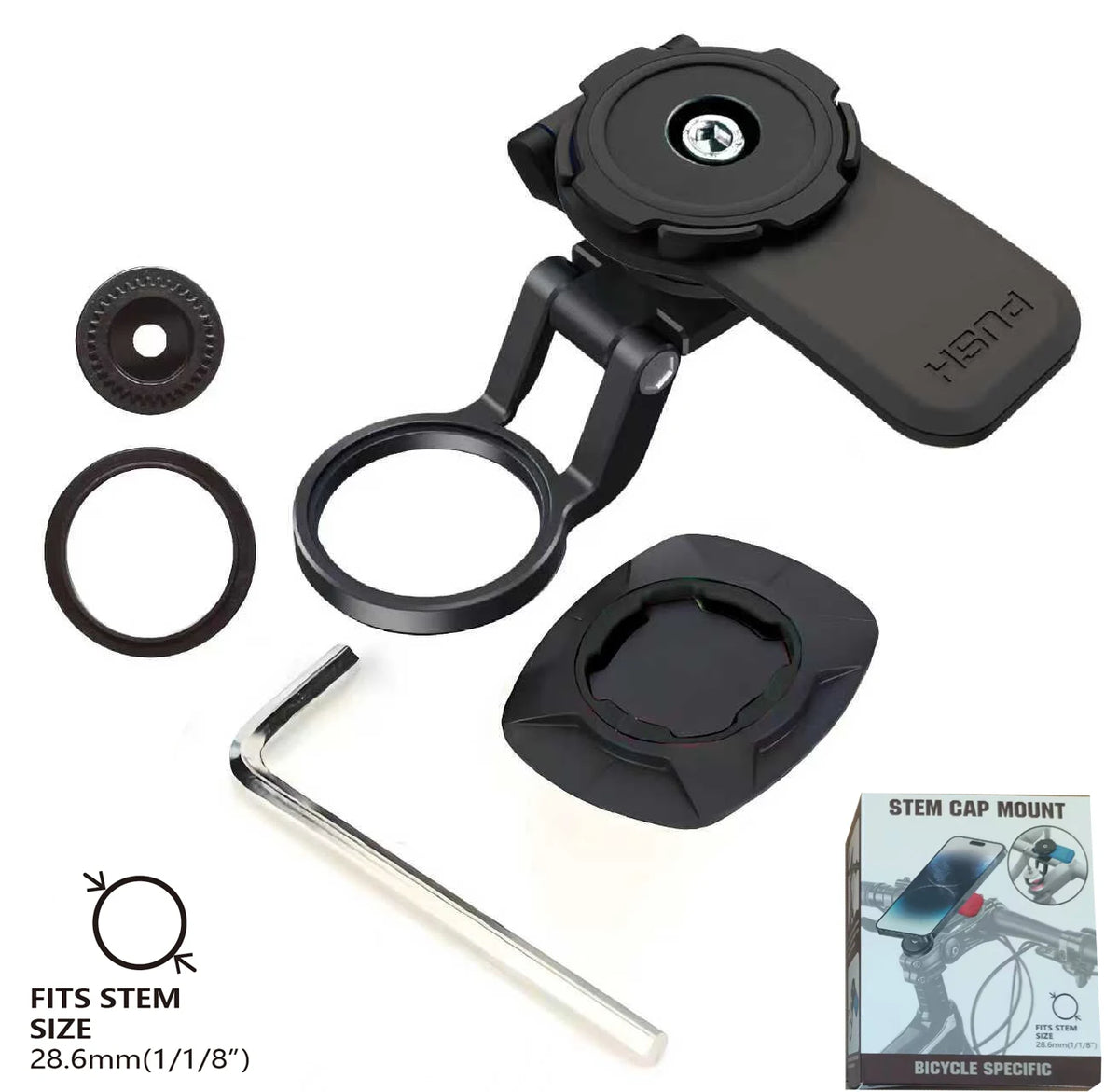 Black universal motorcycle phone mount with a clamp and mounting plate for smartphones