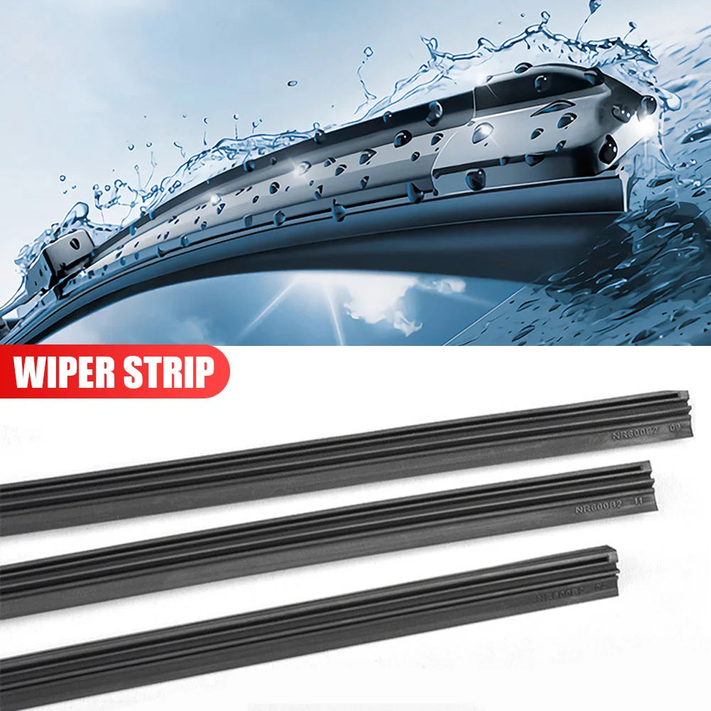 Close-up of a car windshield wiper blade strip being used to clear water, showing the rubber insert and blade mechanism.