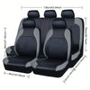 Black full coverage PU leather car seat covers with five individual seats shown from the side.
