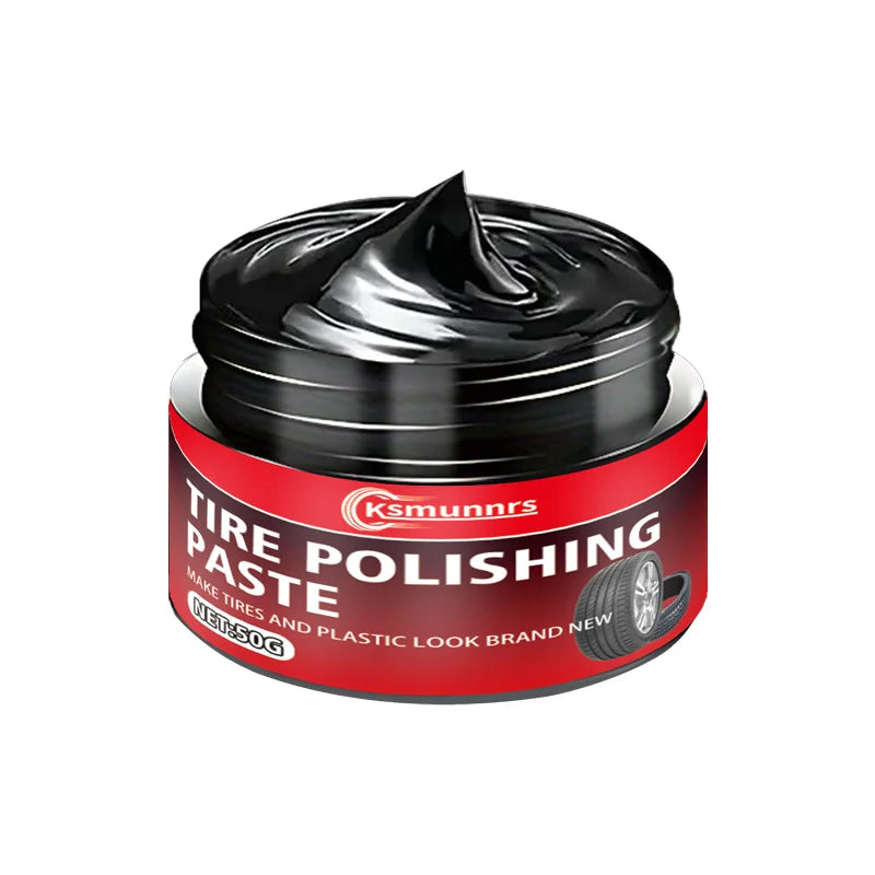 Jar of black tire polishing paste with a lid and label showing Ksmunnrs brand