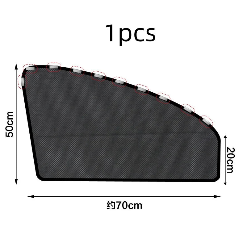 A black magnetic car window sunshade measuring 50cm by 70cm.