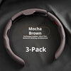 A 3-pack of Mocha Brown PU/Nappa Leather ultra-thin, moisture-wicking, antibacterial steering wheel cover.