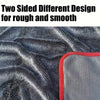 Two sided design for rough and smooth fabric shown as a red and gray microfiber drying towel