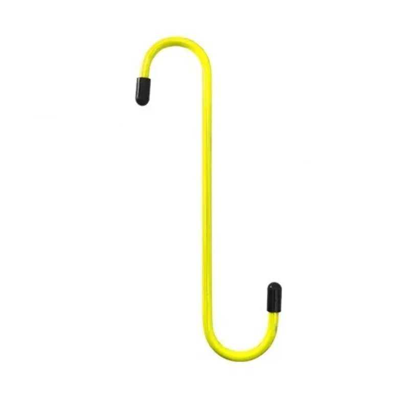 A yellow suspension disc service brake caliper hook with black ends.