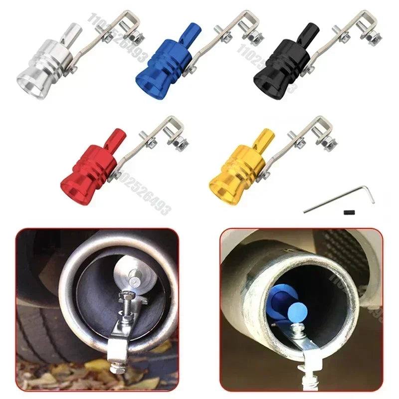 Various turbo sound whistles and exhaust components shown in different colors and angles.