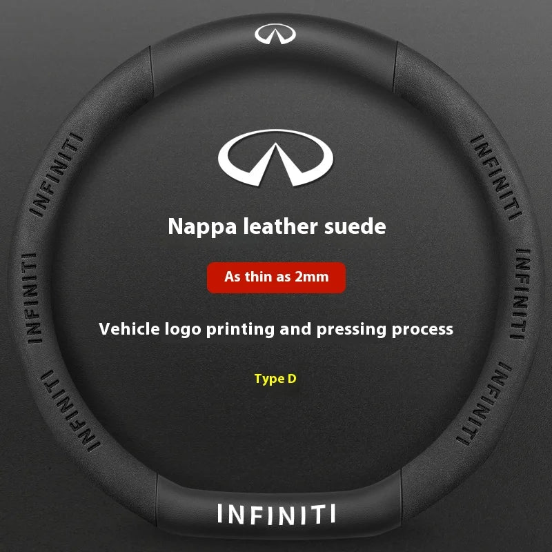 Black Nappa leather suede steering wheel covers with vehicle logo printing and pressing process