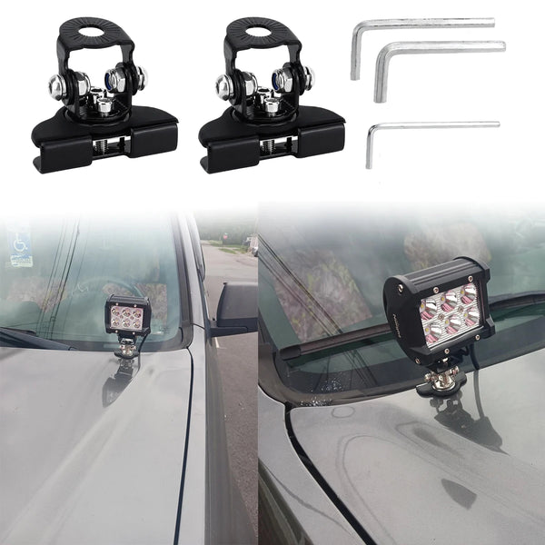 A set of universal adjustable LED light bar mounting brackets and holders for vehicle installation.