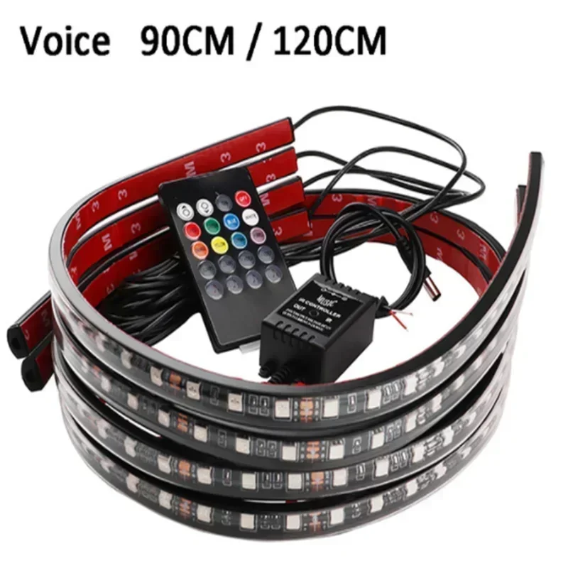A roll of voice-controlled 90cm or 120cm RGB LED strip lights with a remote control.