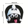 A black panda face headrest cover featuring a white knitted panda hat and playful facial expressions.
