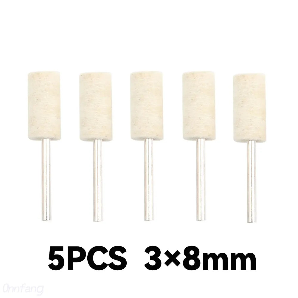 Five pieces of 3x8mm wool felt polishing buffing wheels for rotary tools
