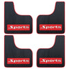 Four black rubber mud flaps for vehicles, shown in different angles.