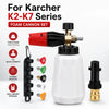 A red and black foam cannon set for K2-K7 series cleaning with various nozzles and storage components.
