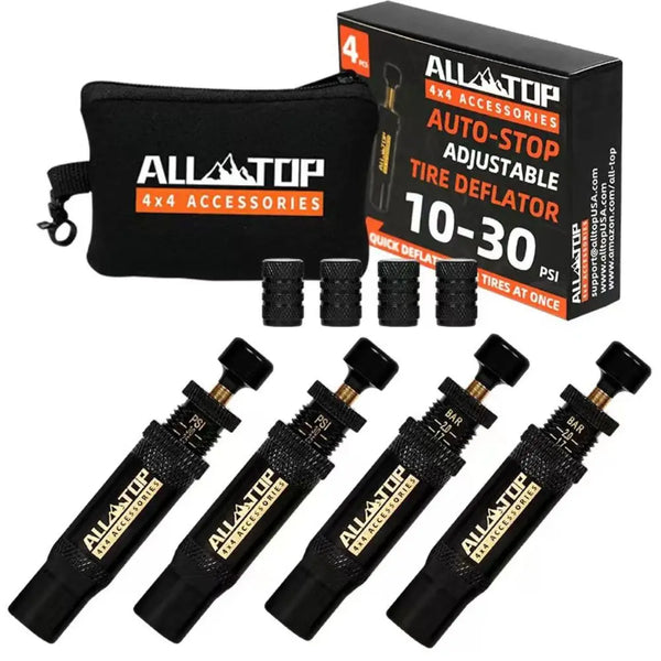 Black Allatop Auto-Stop 4x4 Accessories tire deflator valve kit with multiple nozzles