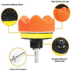 Schaumpolierpad-Set mit Klebefläche, orangefarbener Schwamm und 10-mm-Bohreradapter.