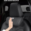 A hand is demonstrating the Headrest Fit Soft Slow Bounce neck pillow in a car seat context.
