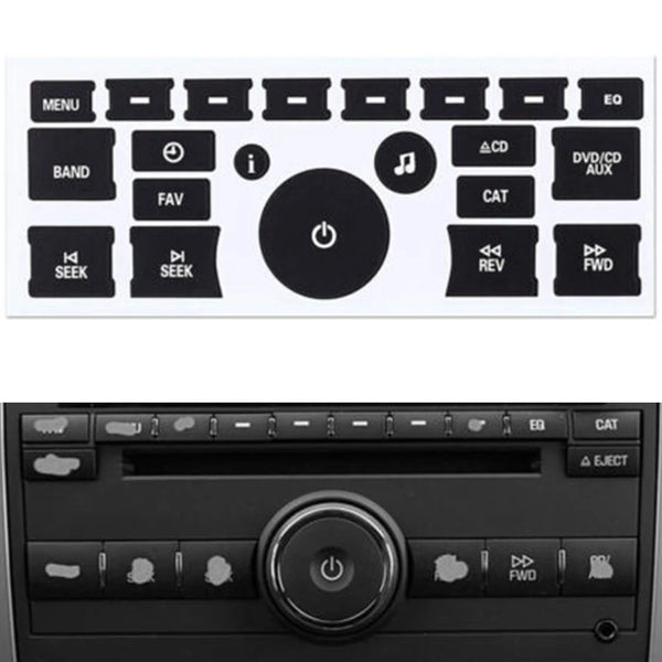 A close-up view of an AC dash button repair kit decal sticker for Buick, Chevy, and GMC trucks and SUVs.