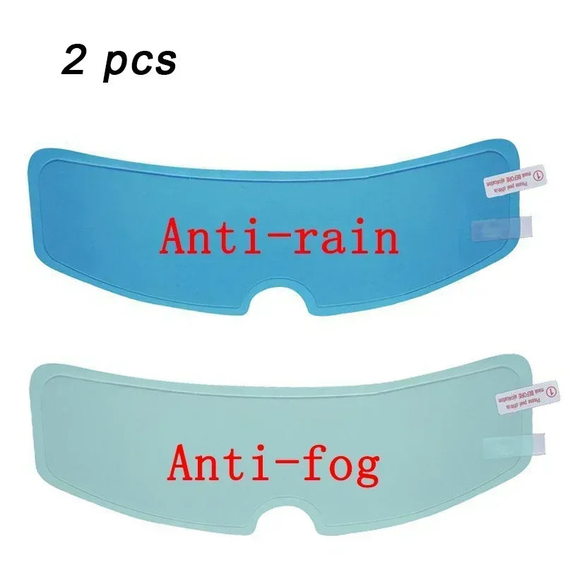Two pieces of anti-rain and anti-fog visor film for motorcycle helmets