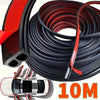 Roll of black heavy duty car door weather stripping seal with a red accent and an installed piece.