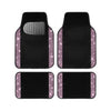 A set of four sparkling diamond car floor mats in black with pink glitter accents.