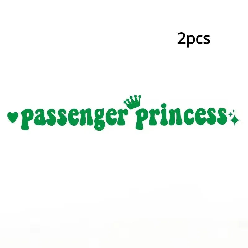 Two green car stickers featuring a princess theme for rearview mirrors