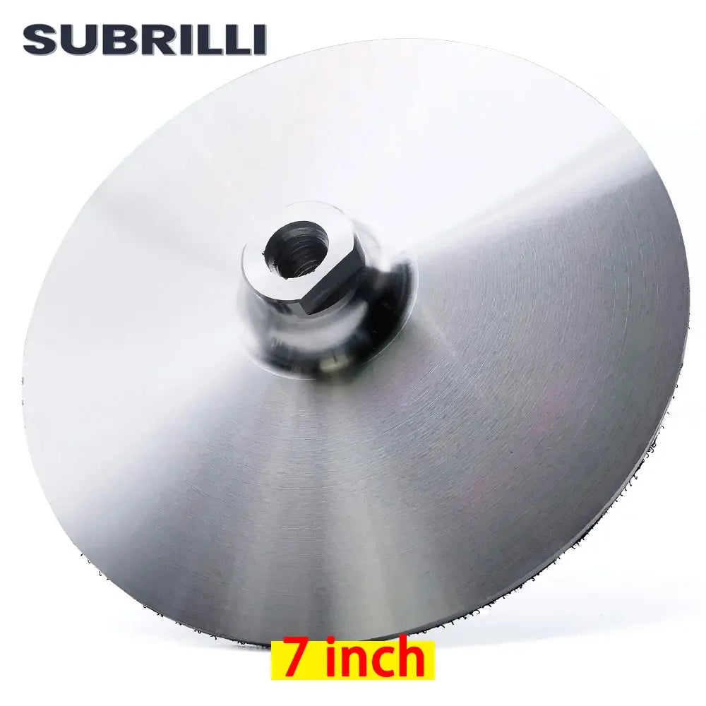 Plaque de support ronde en aluminium argenté pour outils de polissage, étiquetée 7 pouces.