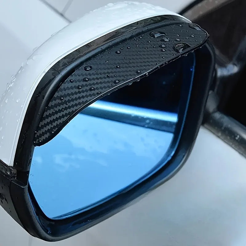 Close-up view of anti-fog textured rearview mirror covers on a white vehicle interior.