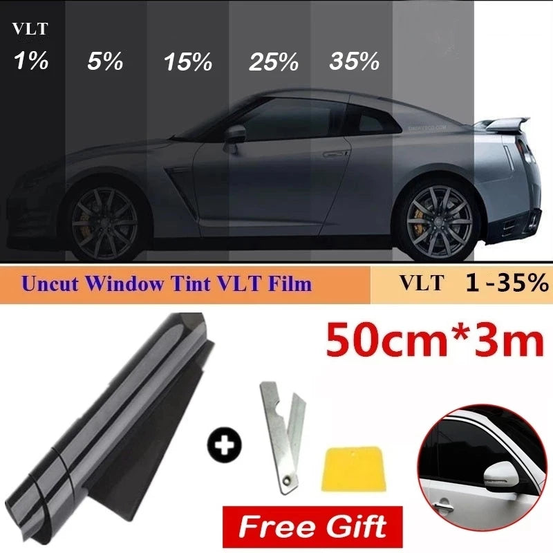 Ungeschnittenes Fenstertintfilm VLT für Fahrzeugschutz mit Montagekit und gelbem Geschenk.