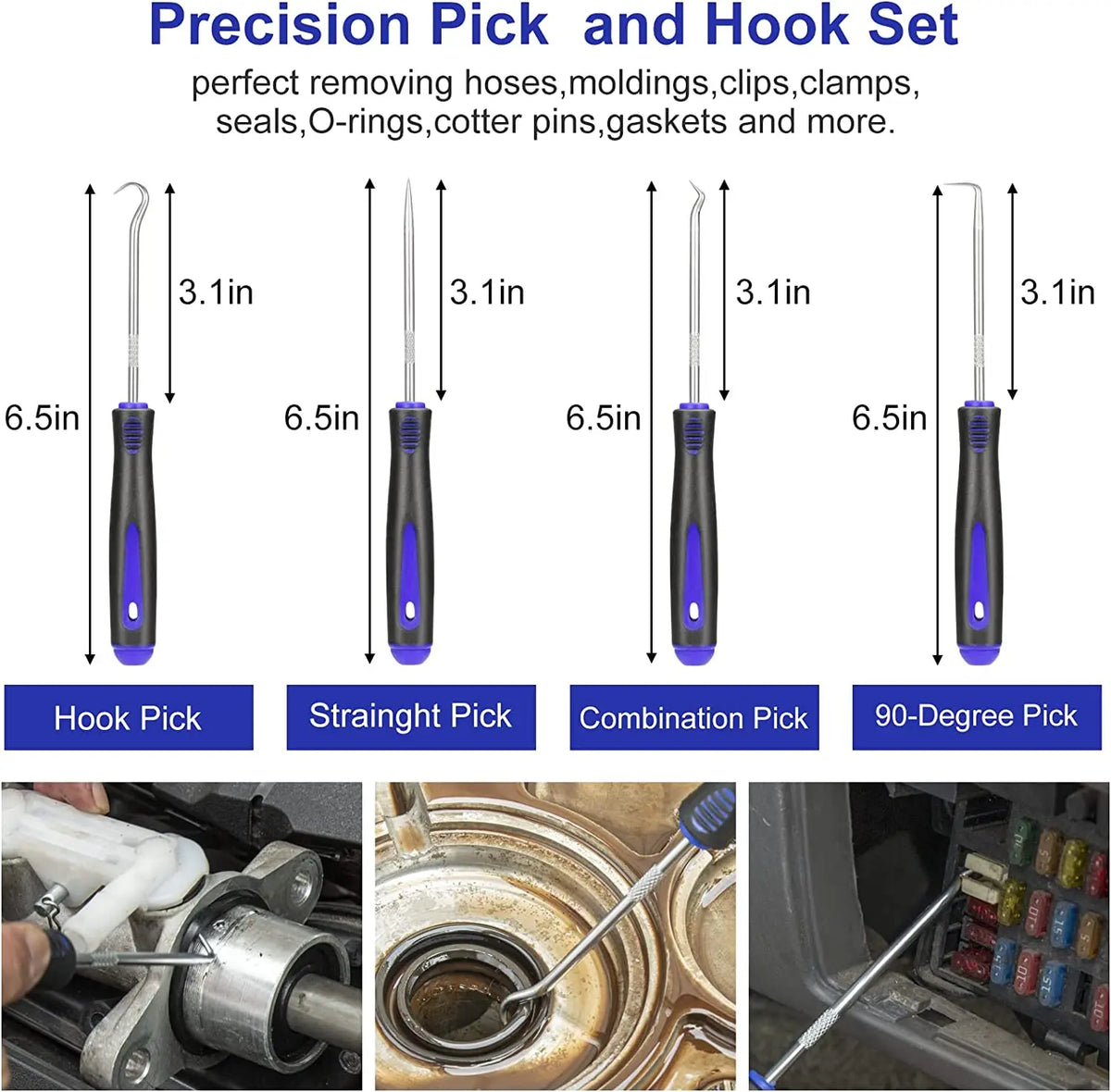 Ensemble d'outils de précision à picots et crochets pour retirer la garniture automobile, incluant divers tailles.