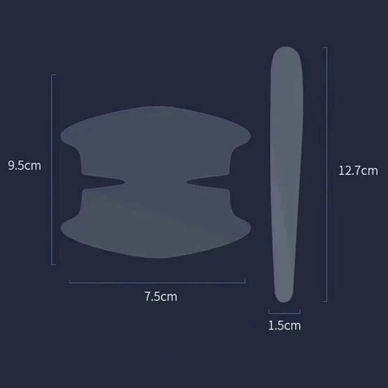A diagram showing the dimensions of a scratch-proof door handle protection film, including its width, height, and thickness.