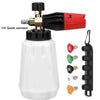 A white bottle of heavy duty snow foam cannon with a black and red spray nozzle assembly.
