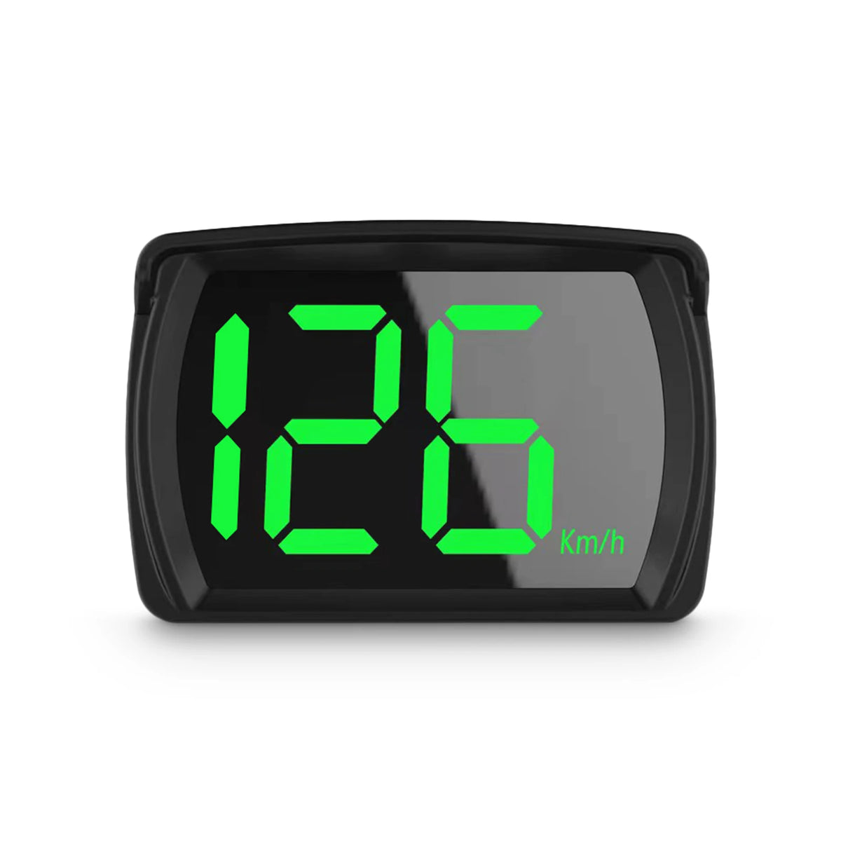 Compteur numérique noir affichant 126 Km/h sur fond blanc.