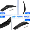 Black universal motorcycle fender for e-bikes shown from behind, side, and front views with mounting screws.