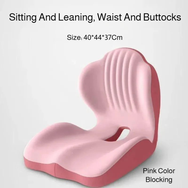 Pink ergonomic shell seat cushion with lumbar support and buttock shaping features
