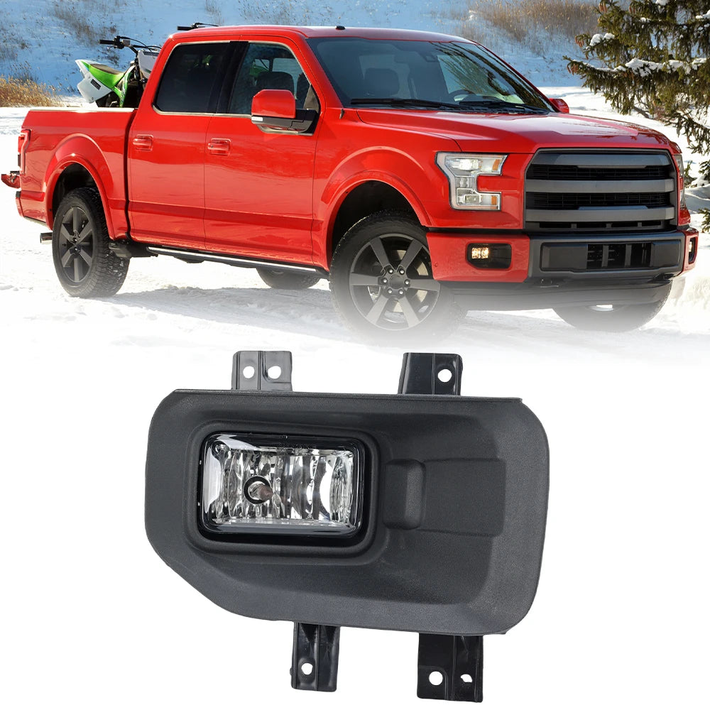 Schwarze rechteckige Front-Nebelscheinwerferbaugruppe für einen Ford F-150 LKW.