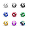 A set of eight aluminum bumper fixation clips in various colors including silver, black, blue, red, green, gold, and purple.