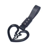 Black strap with a heart charm and a lightning bolt design.