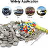 A collection of various metal and plastic roof interior trim clips and fasteners for automotive use.