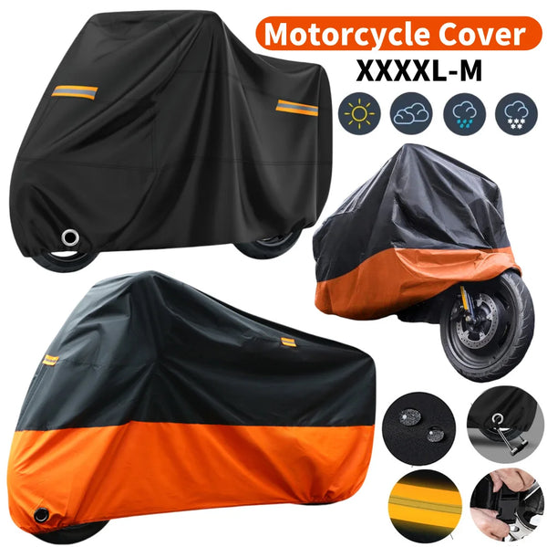 Black and orange motorcycle cover for protection and waterproofing