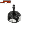 CNC aluminum fuel tank cap for Honda motorcycles with a black threaded top and a racing logo on the body