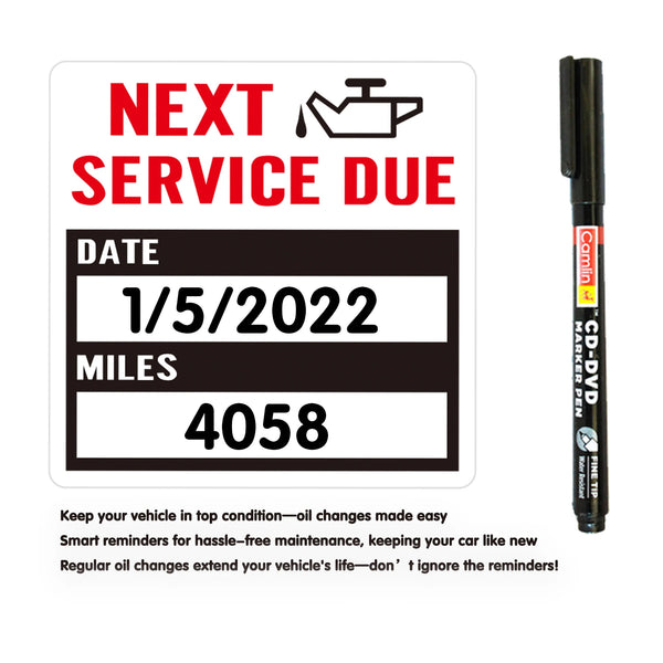 A sticker reminding a vehicle owner of an upcoming oil change service due on 1/5/2022.