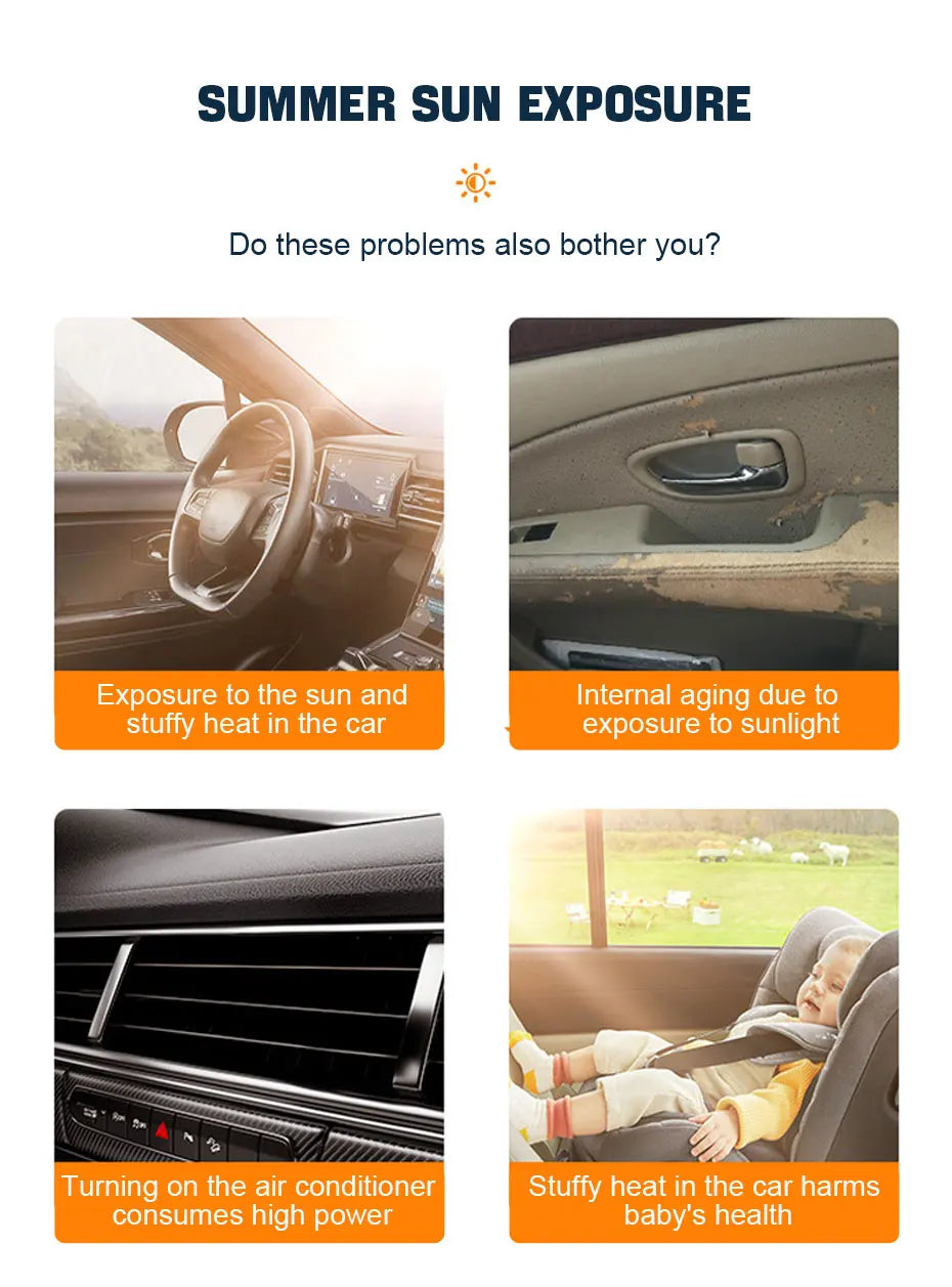 Summer sun exposure problems addressed by car side window sunshade curtains with suction cup mounting