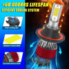 A close-up view of an H13 LED headlight bulb with a cooling system, showing components like a fan and aluminum body.