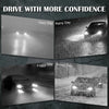A set of super bright LED headlight bulbs with cooling fans demonstrating improved driving confidence in various weather cond