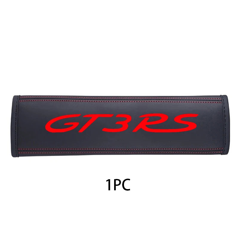 Black leather seat belt protector cover with red lettering GT3RS